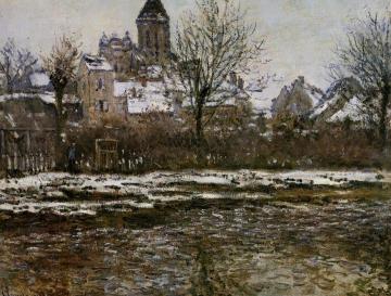 The Church at Vetheuil, Snow Artwork by Claude Oscar Monet