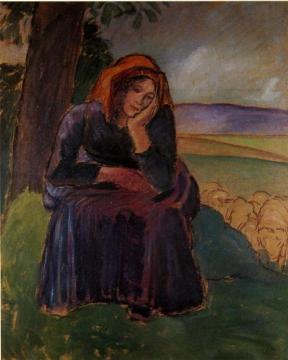 Seated Shepherdess Artwork by Camille Pissarro