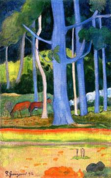Landscape with Blue Tree Trunks Artwork by Paul Gauguin