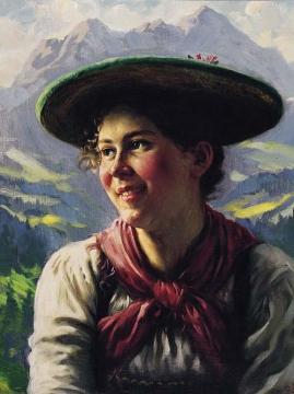 Girl in the Tyrolean Mountains Artwork by Emil Rau