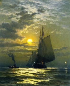 Sailing By Moonlight, New York Harbor Artwork by Edward Moran