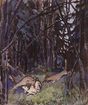 Goat Attacked by Gray Wolves Artwork by Zinaida Serebriakova