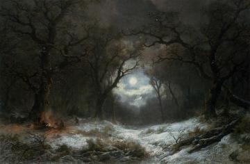 A Moonlit Winter Landscape Artwork by Remigius Van Haanen