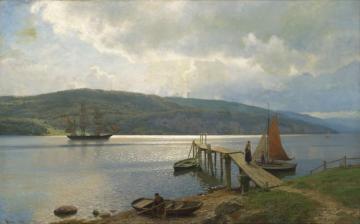 The Jetty At Feste Near Moss Artwork by Hans Fredrik Gude