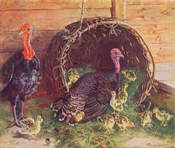 Turkey with its family Artwork by Pyotr Konchalovsky