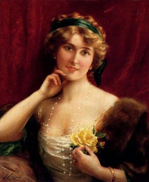 An Elegant Lady With A Yellow Rose Artwork by Emile Vernon