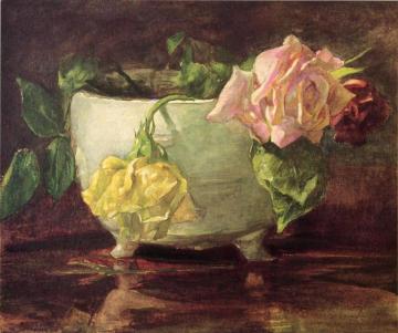 Roses in Old Chinese Bowl Artwork by John La Farge