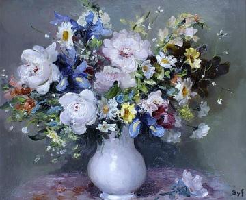 Peonies In A White Vase Artwork by Marcel Dyf