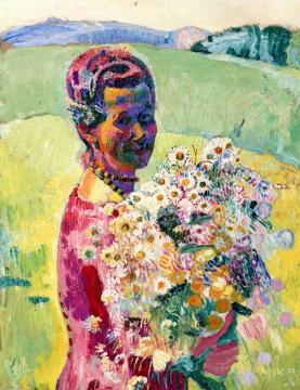 Lady With Flowers Artwork by Cuno Amiet