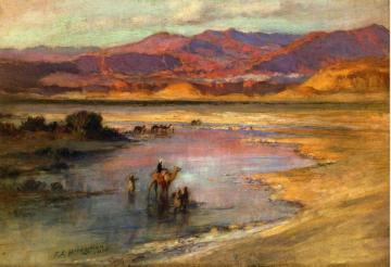 Crossing an Oasis, with the Atlas Mountains in the Distance, Morocco Artwork by Frederick Arthur Bridgman