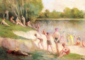 Swimming at Méricourt Artwork by Maximilien Luce
