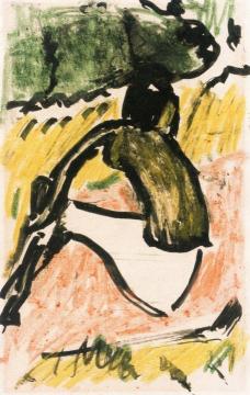 Young Woman In A Landscape Artwork by Erich Heckel