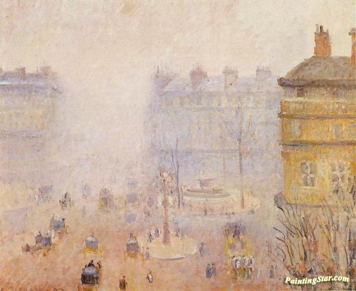 Place du Theatre Francais: Foggy Weather Artwork by Camille Pissarro