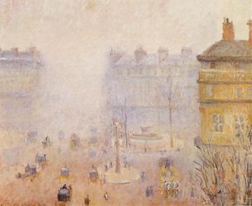 Place du Theatre Francais: Foggy Weather Artwork by Camille Pissarro