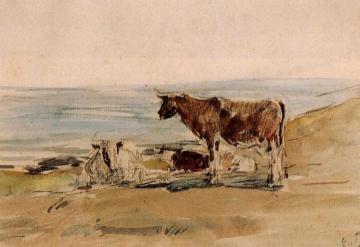 Cows near the Shore Artwork by Eugène-Louis Boudin