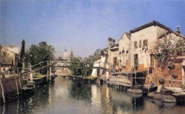 Venetian Canal Scene Artwork by Martin Rico y Ortega