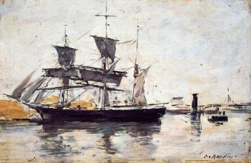 Three Masted Ship at Dock Artwork by Eugène-Louis Boudin
