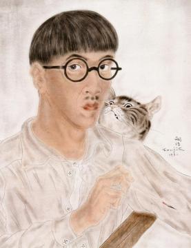 Self-portrait With A Cat Artwork by Tsuguharu Foujita