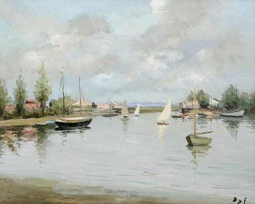 Boats In Logeo Artwork by Marcel Dyf