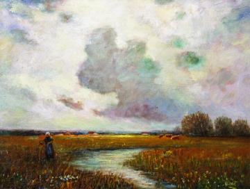 Milkmaid By A Stream Artwork by George Van Millett