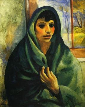 Girl with Green Shawl Artwork by Moise Kisling