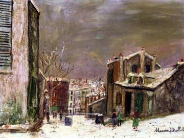 The House of Mimi Pinson in the Snow Artwork by Maurice Utrillo