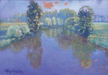 Landscape with a river Artwork by Václav Radimský
