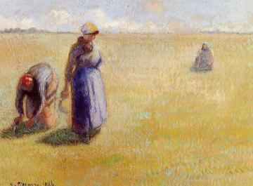 Three Women Cutting Grass Artwork by Camille Pissarro