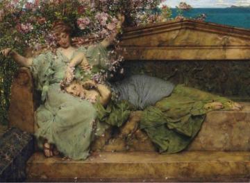 In a Rose Garden Artwork by Sir Lawrence Alma Tadema