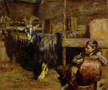 In the goat barn Artwork by Giovanni Giacometti