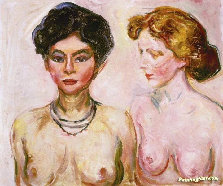 Blond And Dark-haired Nude Artwork by Edvard Munch