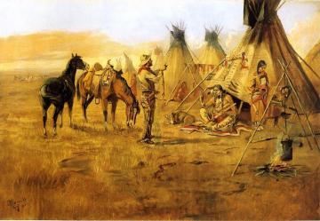 Cowboy Bargaining for an Indian Girl Artwork by Charles Marion Russell