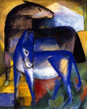 Two Blue Donkeys Artwork by Franz Marc