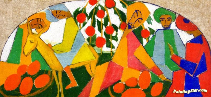 Conversation Beneath The Pomegranate Tree Artwork by Alexander Nikolaevich Volkov