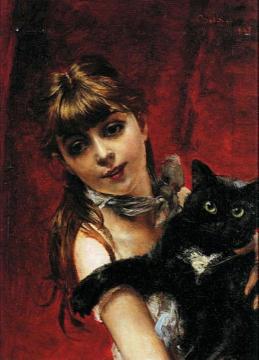 Girl With Black Cat Artwork by Giovanni Boldini