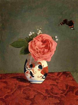 Garden Rose and Blue Forget-Me-Nots in a Vase Artwork by Gustave Caillebotte