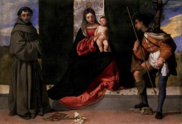 Madonna and Child with Sts Anthony of Padua and Roch Artwork by Titian