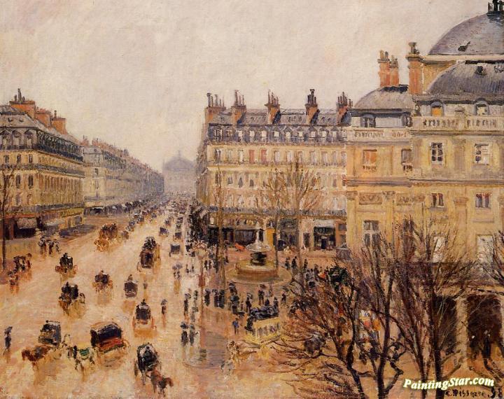 Place du Theatre Francais: Rain Effect Artwork by Camille Pissarro
