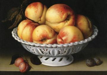 Still Life with Peaches in a White Porcelain Basket Artwork by Fede Galizia