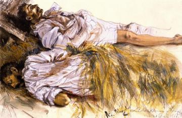 Two Dead Soldiers Laid Out On Straw Artwork by Adolph von Menzel
