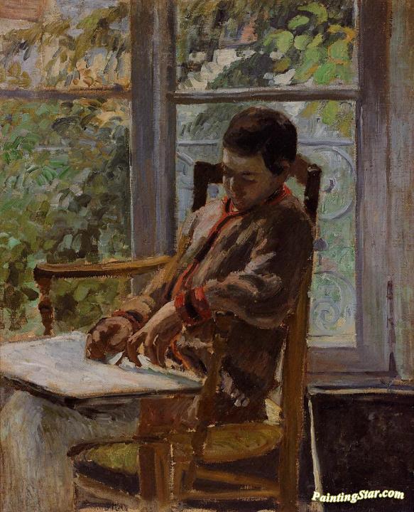 Lucien Pissarro in an Interior Artwork by Camille Pissarro