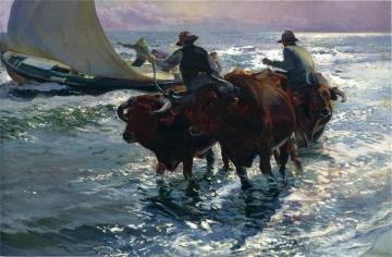 Bulls In The Sea Artwork by Joaquin Sorolla y Bastida