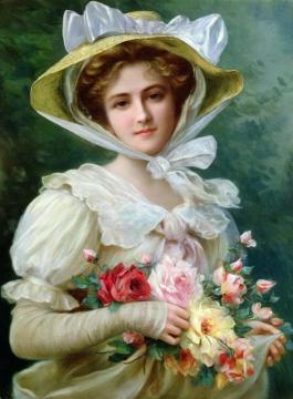 Elegant Lady With A Bouquet Of Roses Artwork by Emile Vernon
