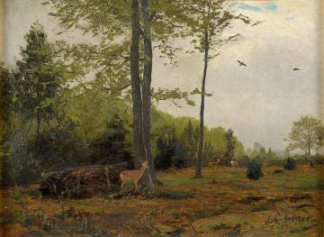 Forest clearing with deer Artwork by Christian Johann Kroner