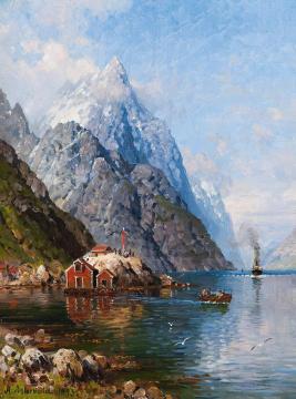 The steamer entering Sognefjord Artwork by Anders Monsen Askevold