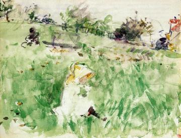 Little Girl Sitting on the Grass Artwork by Berthe Morisot
