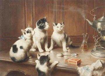 Kittens at Teatime Artwork by Carl Reichert