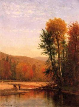 Deer in an Autumn Landscape Artwork by Thomas Worthington Whittredge