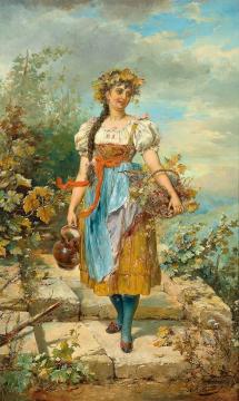 Girl with grapes Artwork by Hans Zatzka