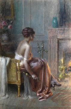Young Woman In Front Of The Fireplace Artwork by Delphin Enjolras